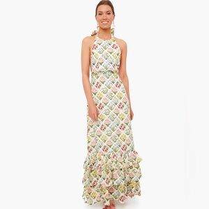 Agua by Agua Bendita Magnolia Printed Linen Maxi Dress Gown - Size Medium